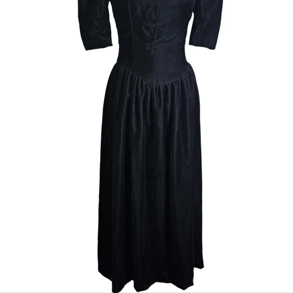 Vintage 80s Gunne Sax By Jessica McClinton Lace Collar Black Velvet Dress Sz 4 ? - Picture 5 of 16